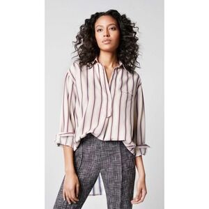 SMYTHE Over the Head Shirt Ecru Banker Stripe Size Large Cream Oversized Blouse